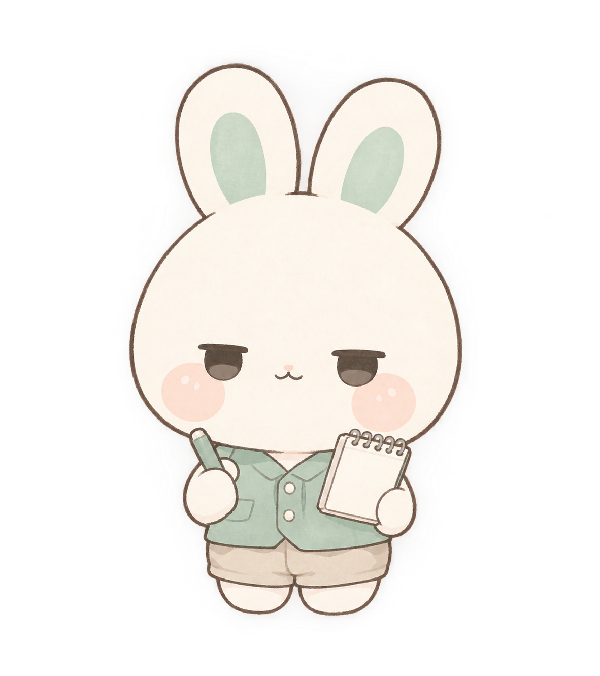 メモ帳を持ったうさぎの相棒、みる